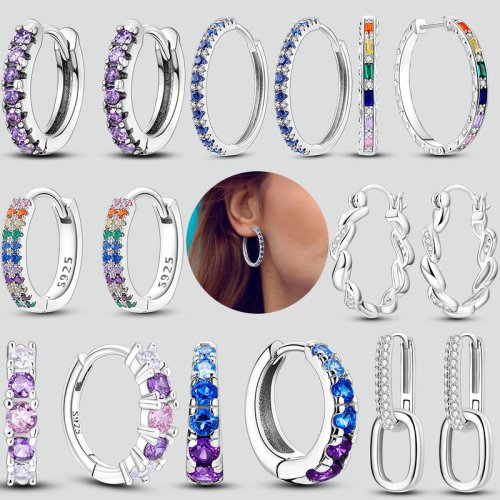 Imagen de Pendientes de Aro en Plata de Ley 925 con Circonita Cúbica, Joyería Hipoalergénica de Alta Calidad para Mujer y Niña