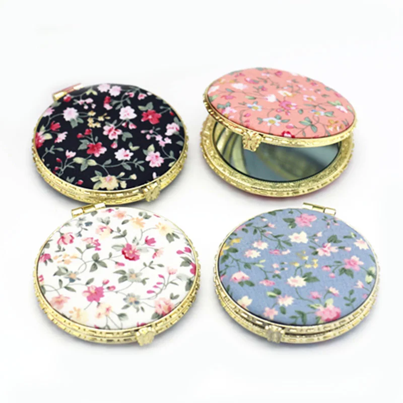 Afbeelding van Vintage Draagbare Make-up Spiegel met Bloemenmotief