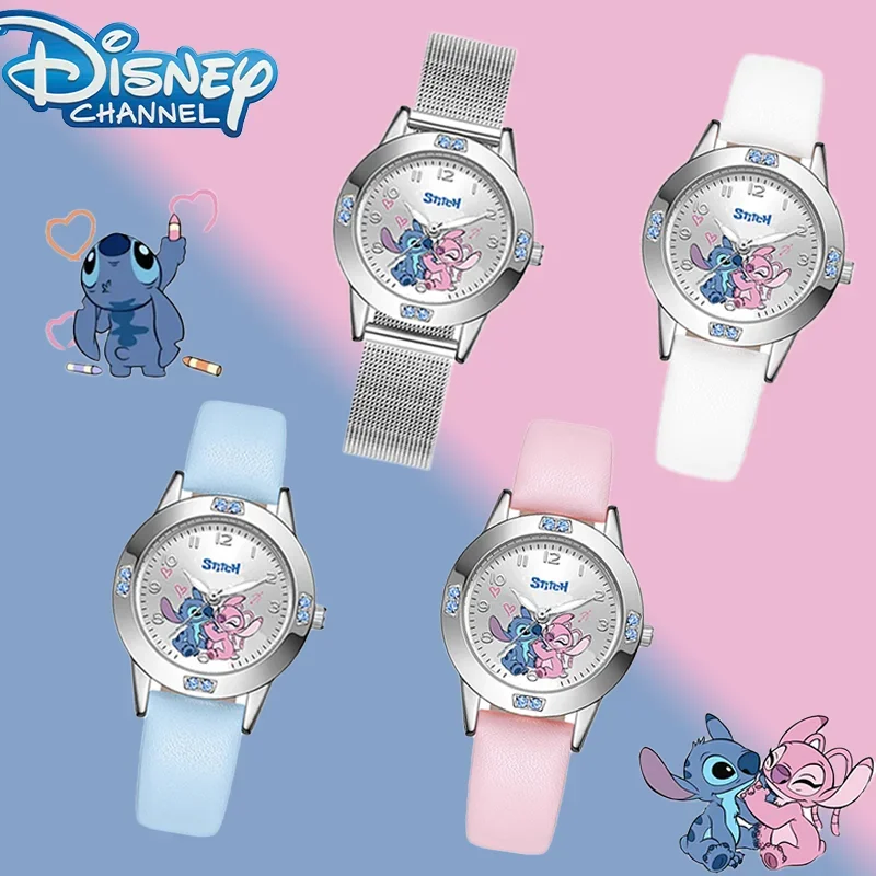 Afbeelding van Disney Stitch Kinderhorloge met Stalen Band – Hoge Kwaliteit Quartz Horloge voor Kinderen met Diamanten Detail en Leuke Cartoon Design