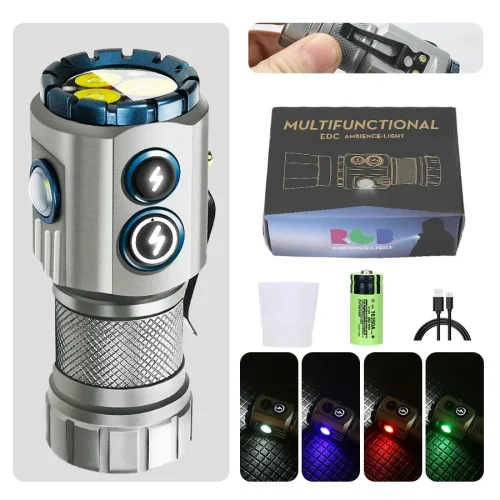 Immagine di Torcia LED RBG ricaricabile USB 2000LM Potente mini lanterna tattica EDC utilizzando batteria 18350 Torcia da pesca da campeggio esterna