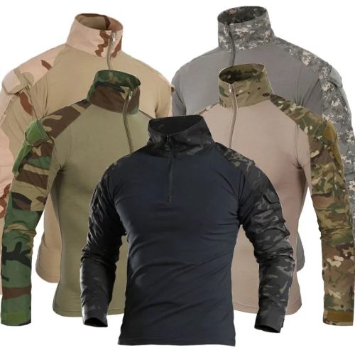 T-shirt da trekking tattiche all'aperto da uomo combattimento esercito militare CP mimetico manica lunga caccia arrampicata camicia abbigliamento sportivo in cotone