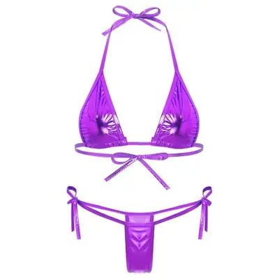 Image de Bikini Brésilien Métallique Brillant - Micro Bikini String & Haut Triangulaire