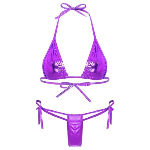 Image de Bikini Brésilien Métallique Brillant - Micro Bikini String & Haut Triangulaire