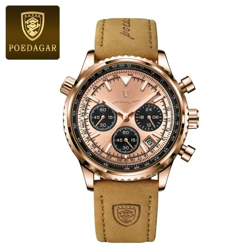 Image de Montre Homme Sportive Étanche avec Chronographe et Bracelet Cuir