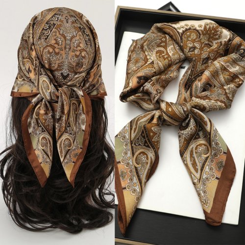 Zdjęcie Elegancka, luksusowa chusta z jedwabiu w stylu boho – kwiatowy wzór, szalik damski, szarfka na szyję, opaska do włosów, hidżab