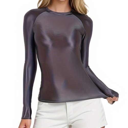 Zdjęcie Błyszczące Body Damskie – Seksowny Strój Sportowy z Długimi Rękawami