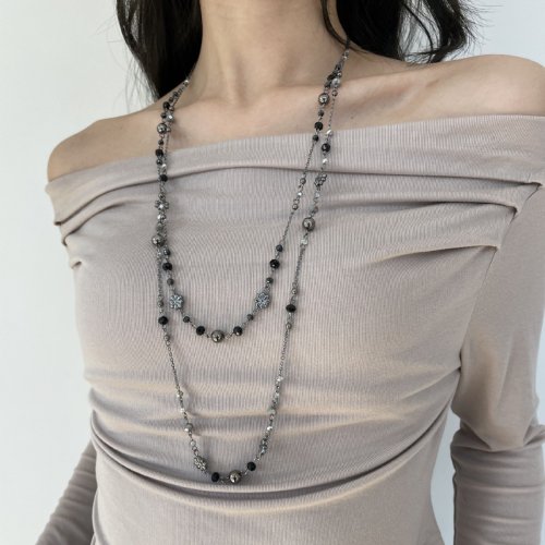 Imagen de Collar de cadena Retro de doble capa para mujer, cadena de suéter con cuentas de flores coloridas de...