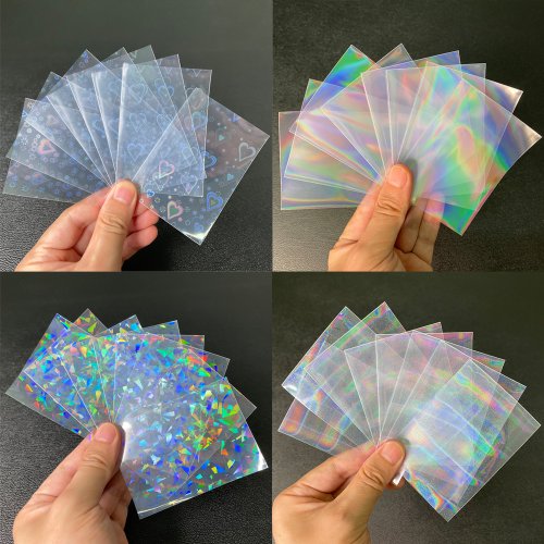 Imagen de 100 unids/lote, fundas para tarjetas TCG con carga superior láser en forma de corazón, Protector de fotos para juegos de mesa YGO, funda protectora para tarjetas comerciales