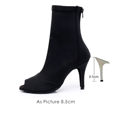 Imagen de DILEECHI zapatos latinos botas de baile mujeres negro tela elástica Salsa fiesta boda zapatos de baile de salón tacones altos suela exterior blanda