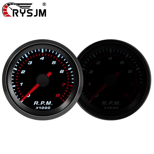 Image of Universal 52mm Smoke Lens Tachometer with White LED and Red Light, 0-8000 RPM Car Tach Gauge for 1-8 Cylinder Vehicles