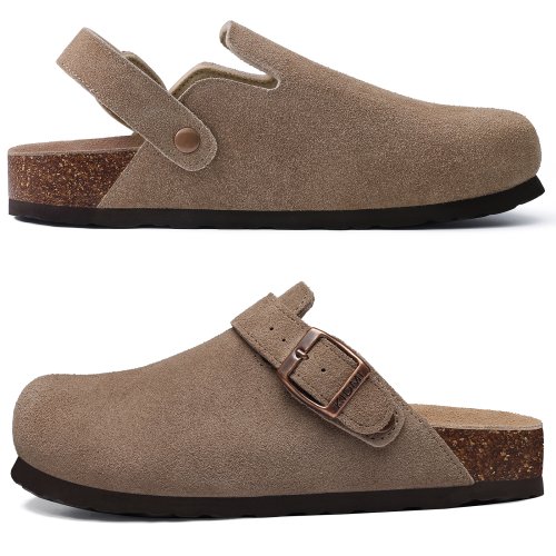 Bild von Bequeme Damen-Clogs aus Kuhwildleder & Kork – Stilvoll & Komfortabel