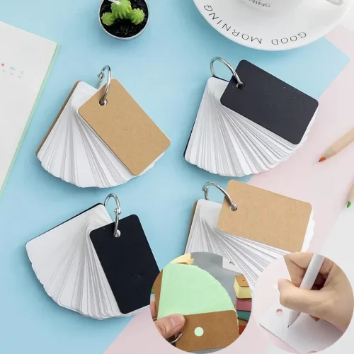 Image of 50-Page Kraft Paper Blank Flashcards with Spiral Binder Rings – Mini Notebooks for Kids, Study Cards, Kawaii Stationery for School and Office