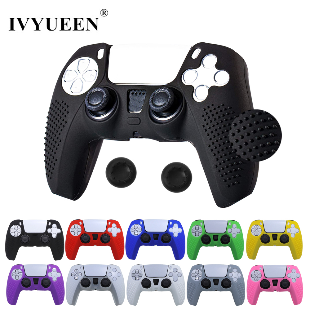 Immagine di IVYUEEN Pelle di copertura in silicone antiscivolo per Sony PlayStation Dualshock 5 Custodia per controller PS5 Thumb Stick Grip Cap per DualSense