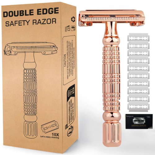 Bild von Butterfly Open TTO Double Edge Metall-Sicherheitsrasierer, Nassrasur-Set für Männer und Frauen mit 10-teiliger Klinge