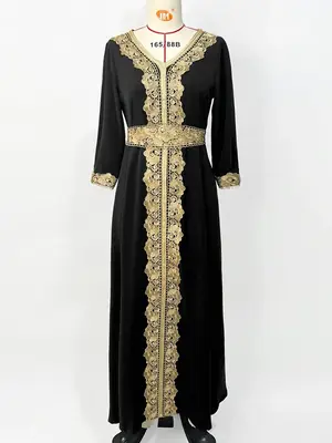 Image de Robe de Soirée Longue en Dentelle - Abaya Élégante pour Femme