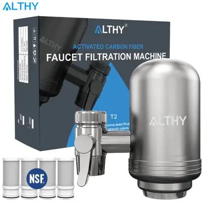 Image de Filtre à eau robinet en acier inoxydable - Purifie, réduit le plomb et le chlore