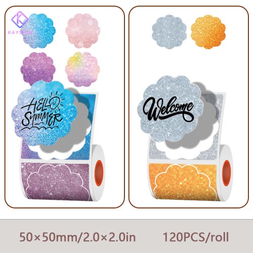 Image of 50mm Flower-Shaped Color Thermal Label Paper – Printable Adhesive Gift Tags & Self-Adhesive Stickers for Portable Printers
