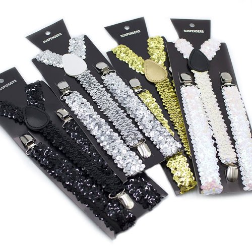 Imagen de Tirantes de lentejuelas brillantes para hombre y mujer, correa elástica ajustable con espalda en Y, decoración de tirantes de lentejuelas para actuaciones en escenario y fiesta