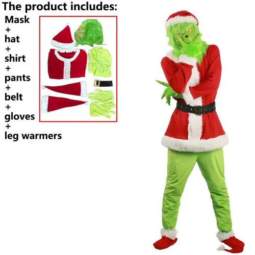 Image de Costume Grinch Cosplay - Veste, Pantalon, Masque & Chapeau