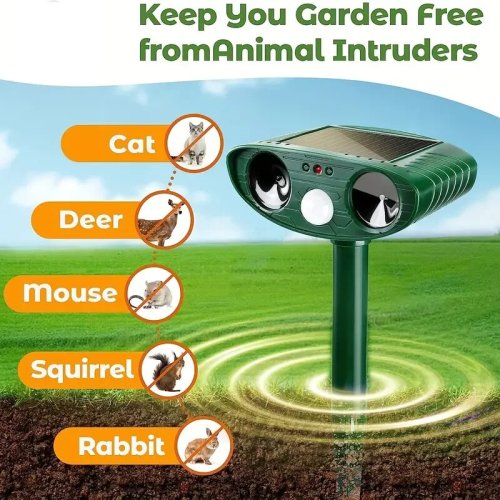 Bild von Solarbetriebenes Ultraschall-Tierabwehrgerät für Katzen und Hunde – Wasserdicht und Naturfreundlich zur effektiven Tierabschreckung im Garten