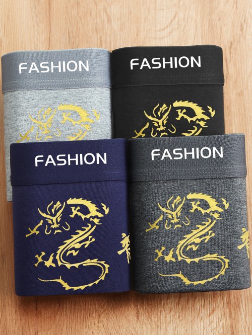 Afbeelding van 4-delig herenondergoed set Golden Dragon Boxers – Comfortabele, ademende en stijlvolle boxershorts voor mannen