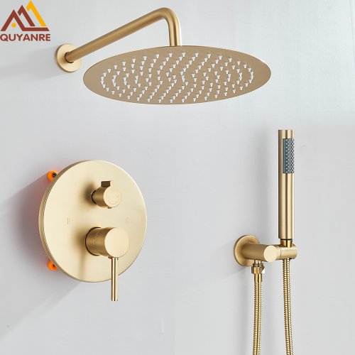 Bild von Goldene Duscharmatur-Set – Verdecktes Duschsystem mit Regendusche