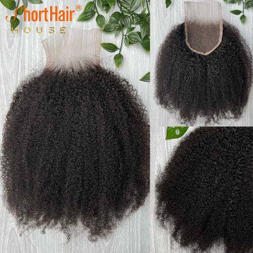 Image of Premium Afro Kinky Curly Brazilian Human Hair 4x4 & 5x5 HD Lace Closure with 360 Transparent Lace Frontal, 130 Density Natural Look Extensions