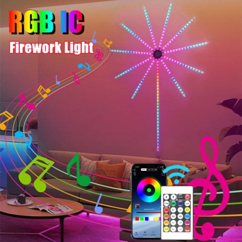 Zdjęcie Lampa LED RGB w kształcie fajerwerków z inteligentnym sterowaniem przez app, taśma neonowa USB 5V z Bluetooth – dekoracyjne oświetlenie do sypialni, imprez i świąt z synchronizacją z muzyką