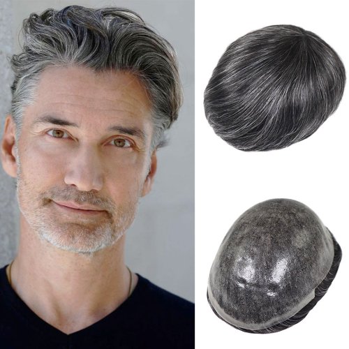 Immagine di Parrucca Uomo in Pelle Completa con Capelli Umani V-Loop
