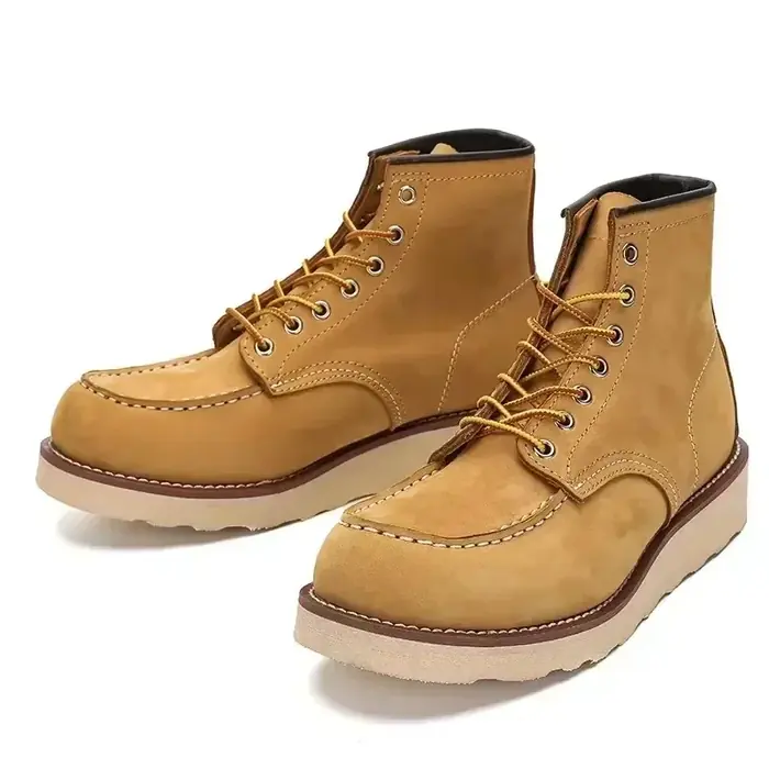 Image de Bottes Moto Vintage en Cuir Rouge pour Hommes