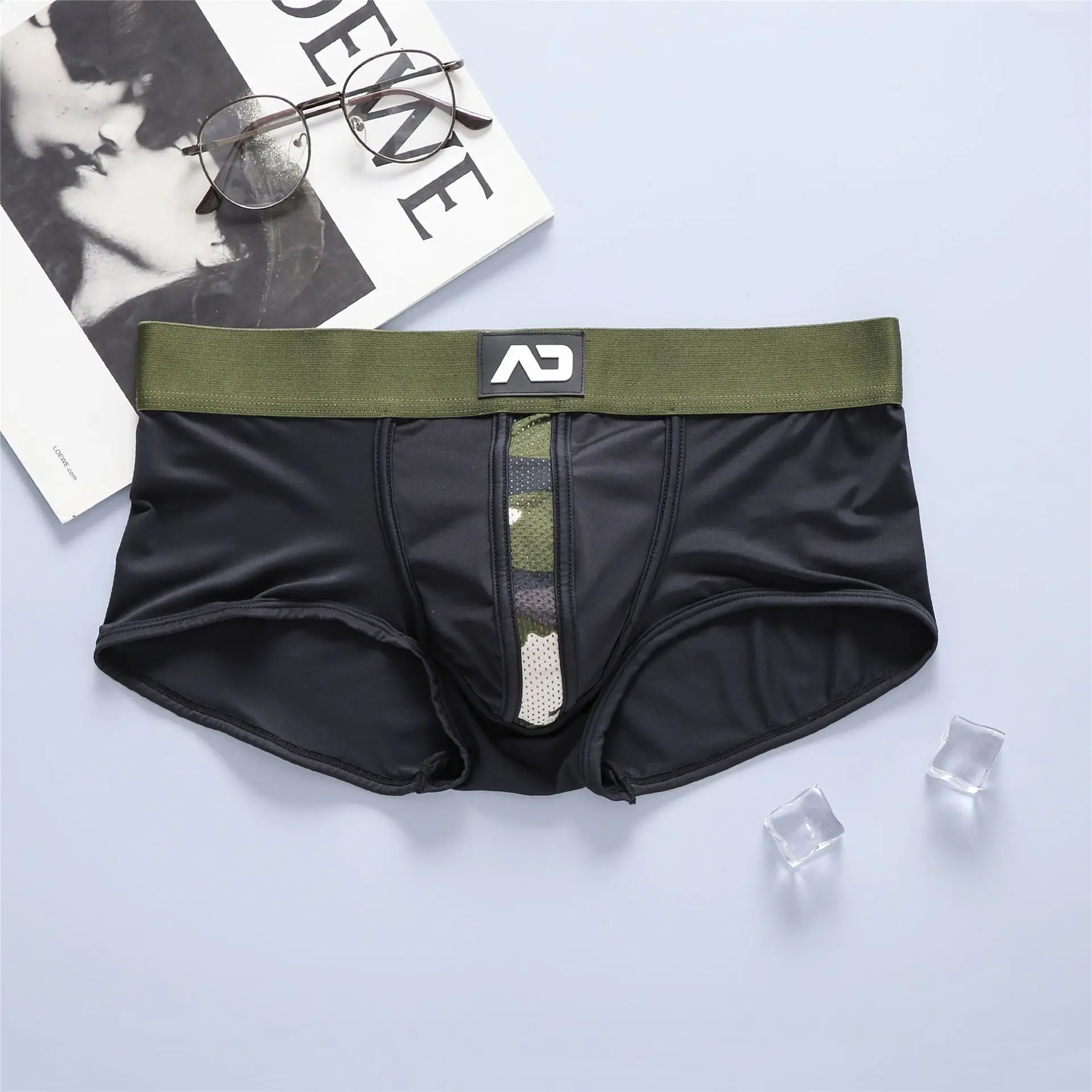 Immagine di Biancheria intima ad angolo piatto da uomo nuova, borsa tridimensionale elastica sexy a vita bassa, comoda biancheria intima ad angolo piatto