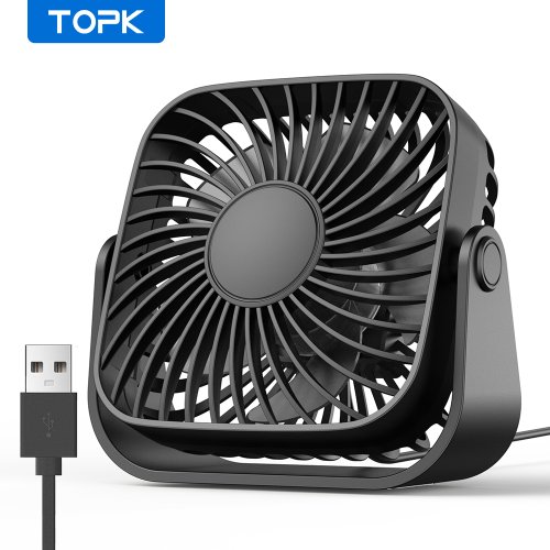 Zdjęcie TOPK 4-calowy mini przenośny wentylator USB na kemping, 3 prędkości cichy wentylator osobisty na biu...