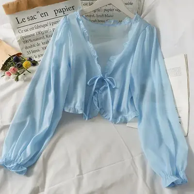 Image de Blouse Femme Dentelle à Nœud - Manches Longues Respirante