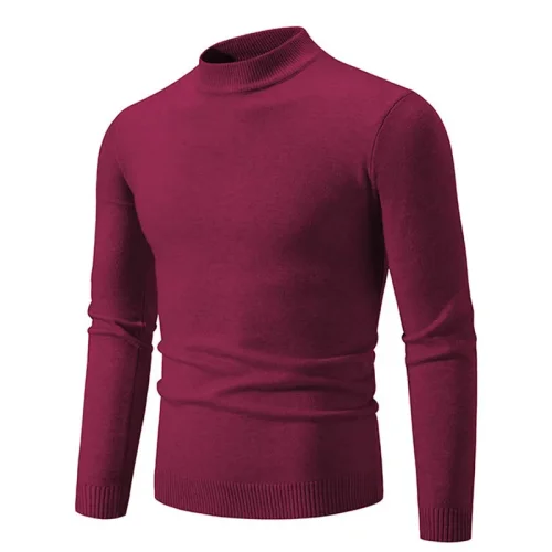 Immagine di Maglione a collo alto da uomo autunno tinta unita stile basic maglieria moda casual slim fit pullover caldi maschili ad alta elasticità