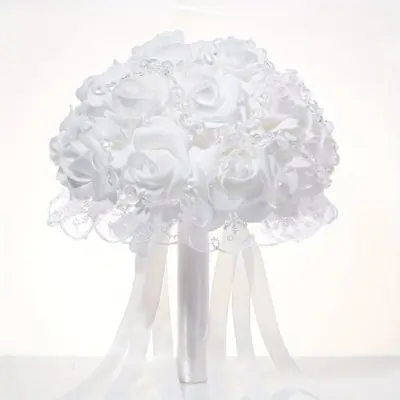 Image de Bouquet de Mariée Faux Rose avec Strass