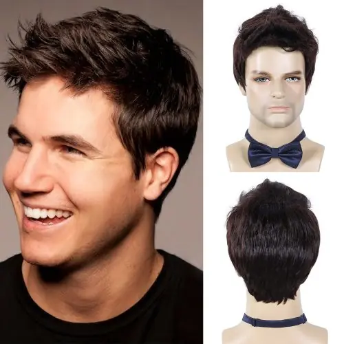 Image de Perruque Homme Brune Naturelle - Cheveux Synthétiques Moelleux