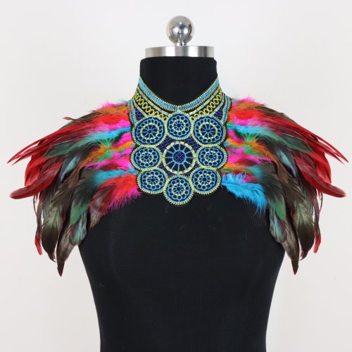 Afbeelding van Vintage Punk Goth Kant Bolero Jas met Veren Kraag voor Vrouwen – Stijlvolle Wrap Jacket voor Halloween, Cosplay en Rave Feesten
