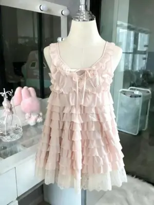 Image de Robe Mini Y2K à Pois avec Nœud Dentelle - Style Français & Coréen