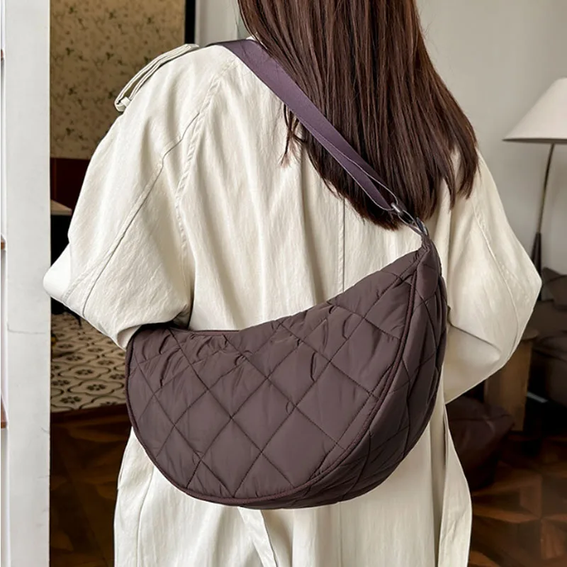 Image of Stylish Solid Color Waist Half Moon Belt Bag – Large Capacity Crossbody Nylon Travel Bag for Women, Perfect for Commuting and Daily Use