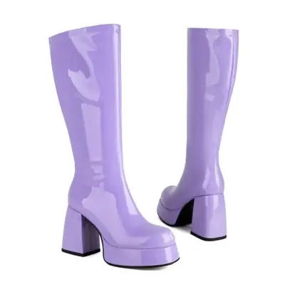 Image de Bottes au Genou Cuir Verni Brillant - Talon Épais & Doublure Peluche