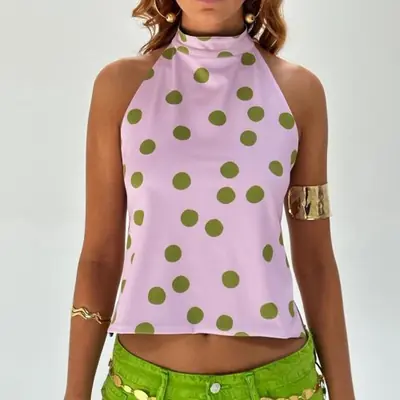 Image de Top Y2K Femme Sans Manches Imprimé Floral Dos Nu