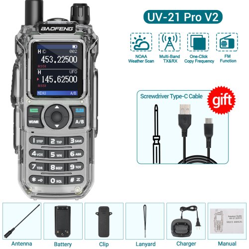 Immagine di Baofeng Radio UV-21 Pro Walkie Talkie Frequenza di copia wireless a lungo raggio AM VHF UHF Tipo-C Radioamatore ricaricabile per il campeggio