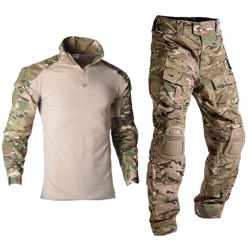 Immagine di Uniforme softair da esterno Paintball Abbigliamento da uomo Camicie da combattimento tattiche Pantaloni cargo mimetici + Ginocchiere Abiti da caccia