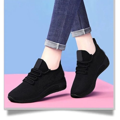 Image of Stylish Solid Color Breathable Round Toe Sneakers for Women – Casual Comfortable Thick Sole Shoes Perfect for Spring and Autumn