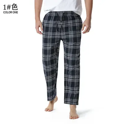 Image de Pantalon de Pyjama Homme Coton Confortable à Carreaux
