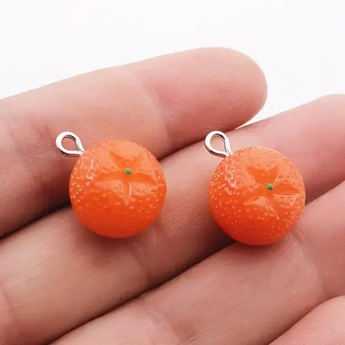 Image de Breloques Résine Orange 3D - Fruits Mignons pour Bijoux