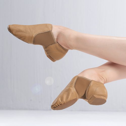 Imagen de Zapatos de baile de Jazz de cuero genuino para niñas y mujeres, zapatos de Jazz con suela antideslizante negra tostada, zapatillas de baile para adultos, zapatos de Jazz de alta calidad