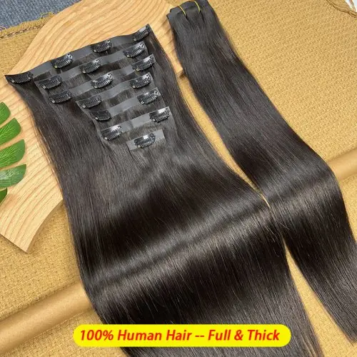 Image de Extensions cheveux humains lisses à clipser - 7 pièces naturelles