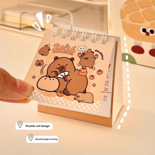 Image of Adorable Capybara-Themed 2026 Mini Desk Calendar Planner – Cartoon Design for Office & Home Desktop Decoration