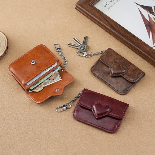 Imagen de Tarjetero de Cuero Puleather para Mujer con Forma de Corazón, Cartera Pequeña Multitarjeta Antimagnética y Monedero de Viaje para Efectivo